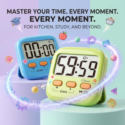 2 Pack Digital Timer for Kids Teacher Classroom Kitchen Office - color: Green + Blue