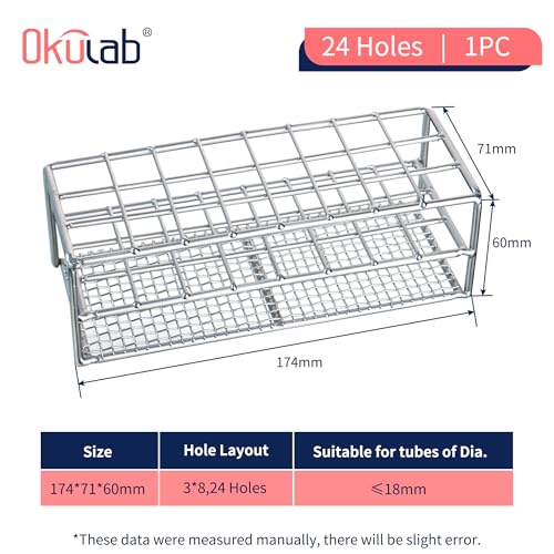 Test Tube Rack, 24 Holes Stainless Steel Test Tube Racks, Suitable for Tubes of Dia.≤18mm, Round Holes Test Tube Holder, for Classroom, Lab,TTRS2418A1 - size: 24 Holes,for Tubes of Dia.≤18mm