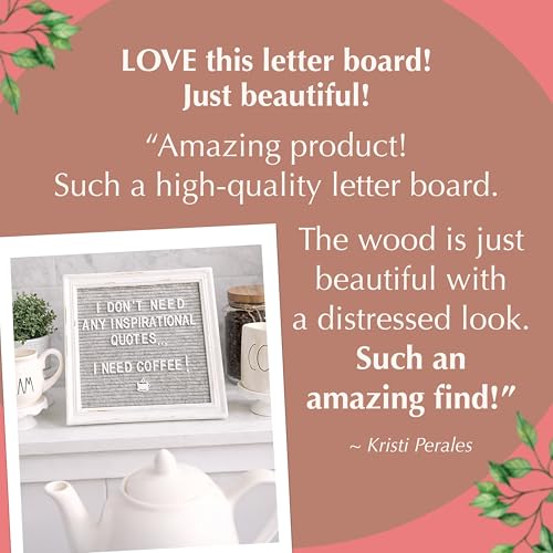 Gray Felt Letter Board Back to School Sign with Rustic Wood White Frame - Grey Farmhouse Letter Board Sign with Stand - Baby Announcement 10x10 Felt Board Changeable Message Board with 350 Letter Set - color: Gray, size: 10x10 inches