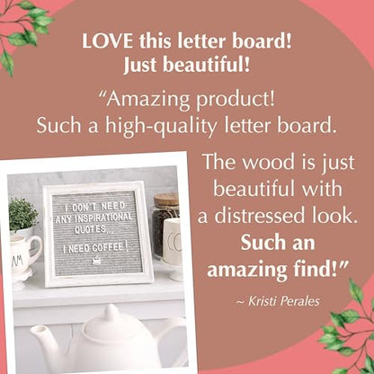 Gray Felt Letter Board Back to School Sign with Rustic Wood White Frame - Grey Farmhouse Letter Board Sign with Stand - Baby Announcement 10x10 Felt Board Changeable Message Board with 350 Letter Set - color: Gray, size: 10x10 inches