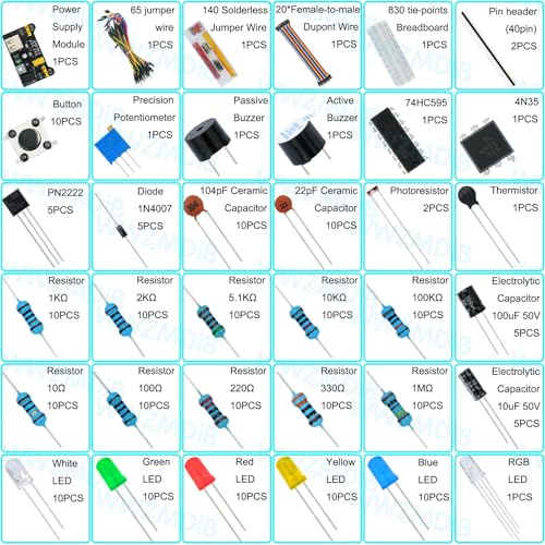 WWZMDiB 438 Pcs Electronics Breadboard Kit Beginner Starter Kit Compatible with Arduino,STM32,Raspberry Pi