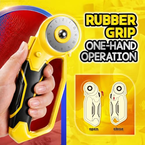 DIYSELF 45mm Rotary Cutter for Fabric, Fabric Cutter Rotary Tool, 5 Blades - color: Yellow