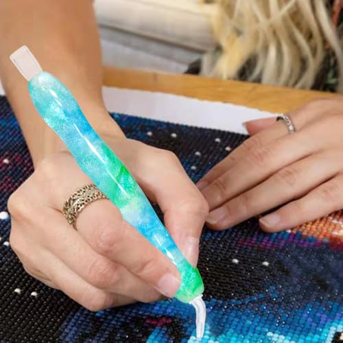Handmade 5D Diamond Painting Art Pen Picker Kits,15PC Stylus Drill Pen Tips Placers Heads,2PC Wax Clay Glue for Diamond Painting, Nail Art, Cross-Stitch Embroidery,g (Shining White BlueGreen) - color: Shining White BlueGreen
