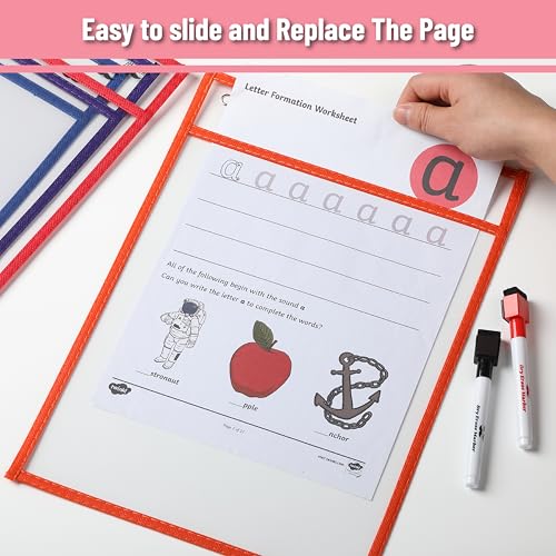 Mr. Pen- Reusable Dry Erase Pocket Sleeves, 10" x 14", 6 Pack, Colorful - color: Sunset, size: 6 Pack