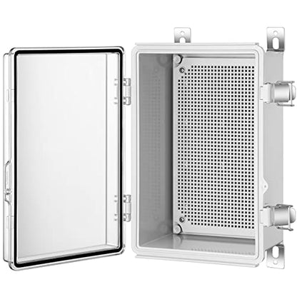 Gratury Junction Box, IP67 Waterproof Plastic Enclosure for Electrical Project, Hinged Transparent Cover, Includes Mounting Plate and Wall Bracket - color: Transparent, size: 11.4"×7.5"×5.5"