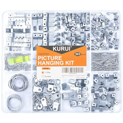 KURUI 303Pcs Metal Picture Hanging Kit with Heavy Duty Picture Hangers - size: Silver