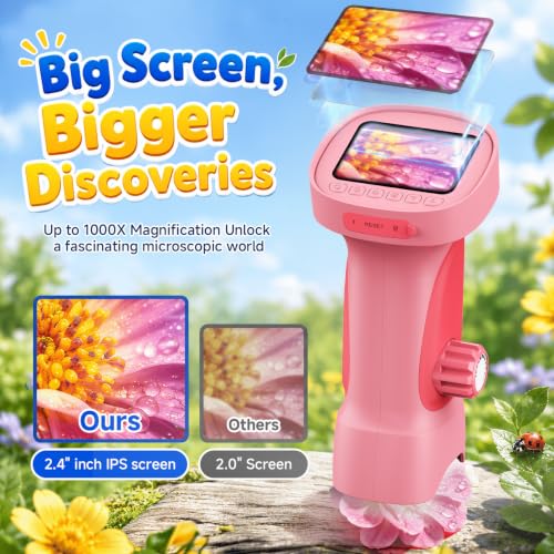 1000X Handheld Digital Microscope for Kids: Explorer 4K Magnifying Glass - color: Pink