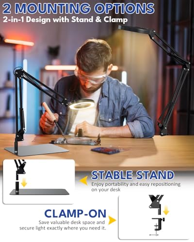 15X LED Magnifying Glass with Light, Base and Clamp Desk Lamp