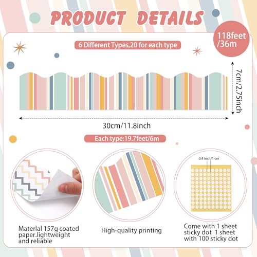 Containlol 118ft Bulletin Board Border Classroom Border, Boho Pastel Tone - style: Boho Pastel Tone