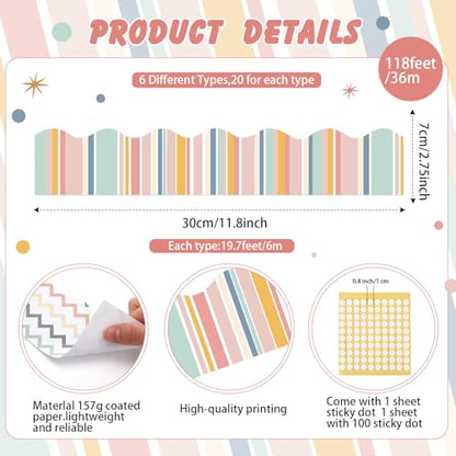 Containlol 118ft Bulletin Board Border Classroom Border, Boho Pastel Tone - style: Boho Pastel Tone