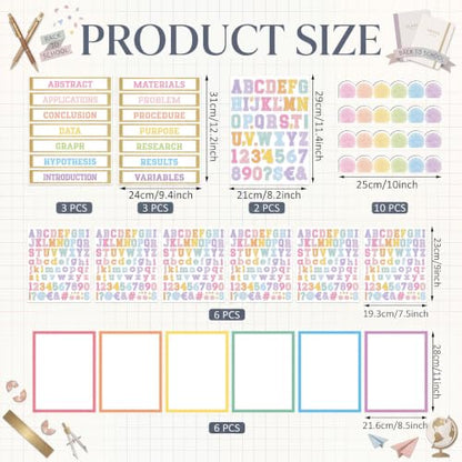 Colarr 98 Pcs Boho Pastel Science Fair Board Supplies 60 Trim Scalloped Poster Boards 24 Presentation Subtitles 6 Self Adhesive Project Titles 8 Letter Sticker for Classroom Display - style: Boho
