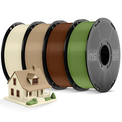 Inslogic Pre-Dried 4kg PLA Pro 3D Printer Filament, Tough, 4 Colors, Bundle - color: 4kg Bone White+wood-like+brown+olive Green
