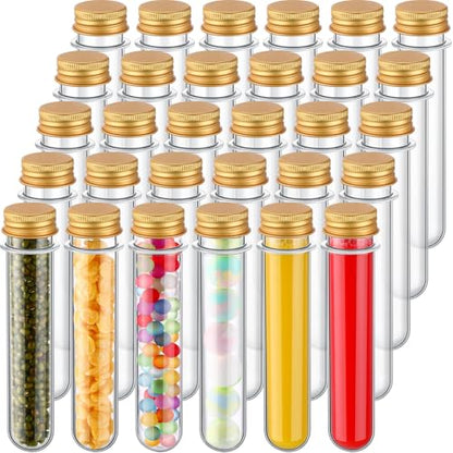50 Pcs Halloween Candy Tubes Clear Plastic Test Tubes Screw Caps, Gold - color: Gold