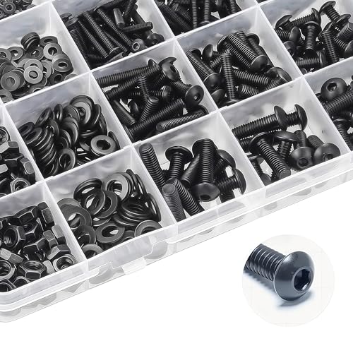 630 Pcs M3 Screws Assortment Kit, M3x6mm/8mm/10mm/12mm/16mm/20mm/25mm/30mm, Metric Hex Button Head Socket Cap Screws Nuts Washers Kit with Wrench, Black Zinc Plated - style: M3 630Pcs 6mm-30mm
