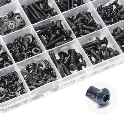 630 Pcs M3 Screws Assortment Kit, M3x6mm/8mm/10mm/12mm/16mm/20mm/25mm/30mm, Metric Hex Button Head Socket Cap Screws Nuts Washers Kit with Wrench, Black Zinc Plated - style: M3 630Pcs 6mm-30mm