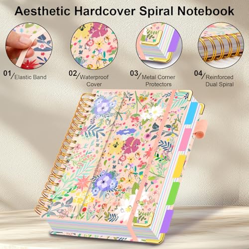 5 Subject Notebook with Removable Dividers& Tabs-B5 300 Pages - color: Beige Bloom, size: 8''x 10''