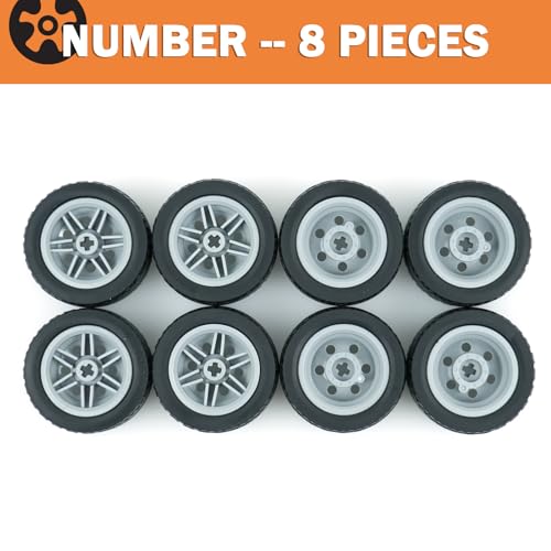 MALEKO 8 PCS Wheels and Tires Set, Tires Dia. 43.2X22mm&Rim Dia. 30.4X 20mm Compatible with Major Brand Technical Building Block Pieces and Parts - color: Black No.2