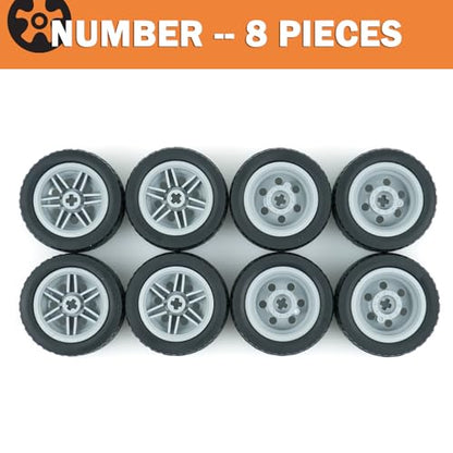 MALEKO 8 PCS Wheels and Tires Set, Tires Dia. 43.2X22mm&Rim Dia. 30.4X 20mm Compatible with Major Brand Technical Building Block Pieces and Parts - color: Black No.2