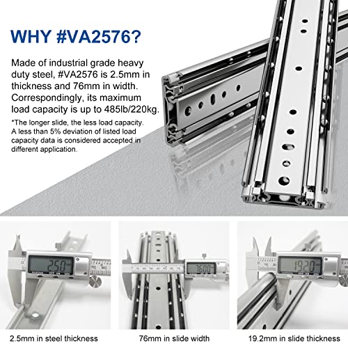 VADANIA #A76 36" Black Industrial Grade Heavy Duty Drawer Slide - color: #A76 - Without Lock, size: 36 Inch