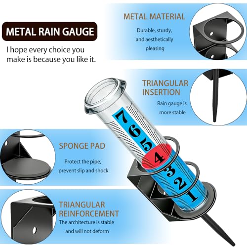 YZDTECH Rain Gauge Outdoor, Accurate Rain Gauges Outdoors Best Rated with Metal Rack Holder, Large Water Gauge with Red Float, Water Rain Meter with Thickened Plastic Large Font Tube for Yard Garden - color: Metal rain gauge style 2