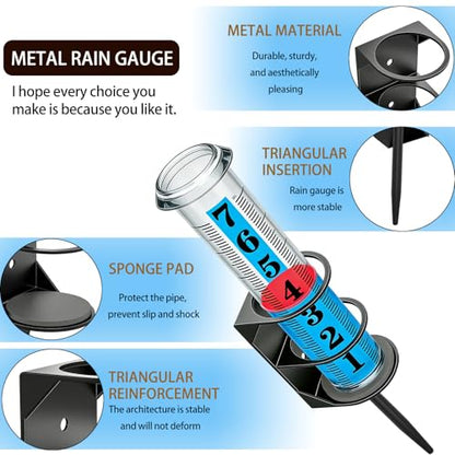 YZDTECH Rain Gauge Outdoor, Accurate Rain Gauges Outdoors Best Rated with Metal Rack Holder, Large Water Gauge with Red Float, Water Rain Meter with Thickened Plastic Large Font Tube for Yard Garden - color: Metal rain gauge style 2