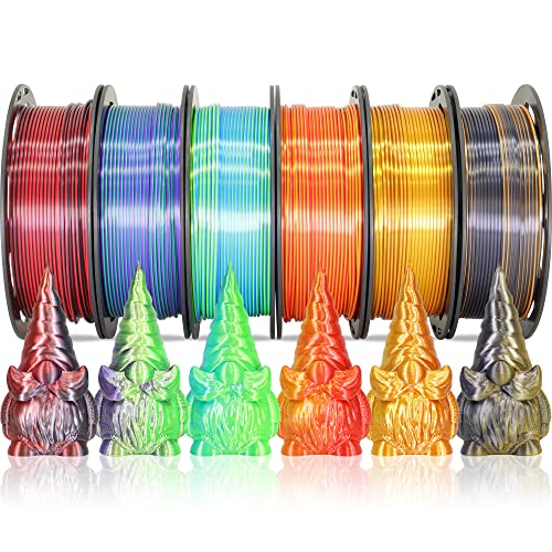 MIKA3D 6 Spools Bicolor Dual Color 1.75mm 3D Printer Filament Bundle, 3D Printing Silk PLA, Silk Black-Purple/Purple-Gold/Black-White/Black-Orange/Red-Blue/Black-Red, 3D Printing PLA 250g X 6 Spools - color: 6 Spools - Silk Black-orange; Silk Red-gold; Si