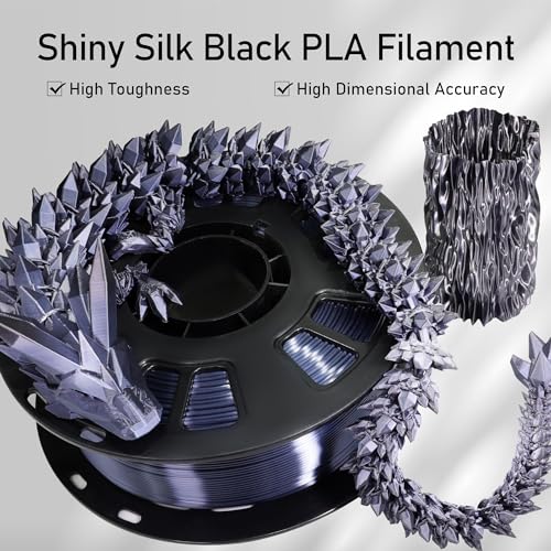 Silk Black PLA Satin Shiny 3D Printer Filament, 1.75mm Diameter 1kg Spool 2.2lbs for FDM 3D Printers - color: Black