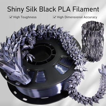 Silk Black PLA Satin Shiny 3D Printer Filament, 1.75mm Diameter 1kg Spool 2.2lbs for FDM 3D Printers - color: Black