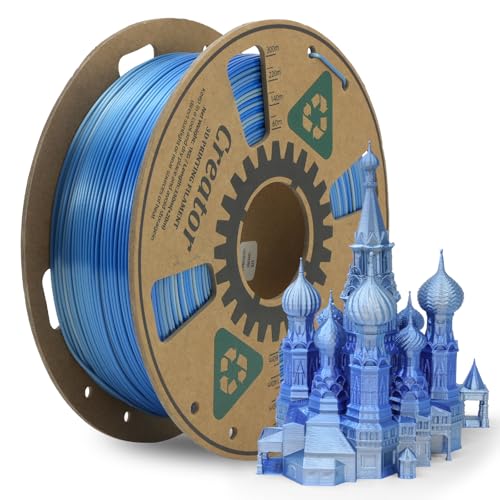 Creator Silk PLA Dual Color Filament 1.75mm +/- 0.02mm, Silver Blue Silk PLA 3D Printer Filament, Shiny and Glossy, Silk Texture, Color Changing 3D Printing Filament 1kg Spool - color: Silk Silver Blue