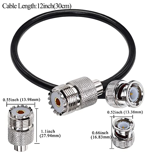 TUOLNK 2PCS BNC Male to SO239 RG58 Coaxial Cable UHF Female Jack Extension Cable, PL259 Female to BNC Pigtail for CB Radio, GPS Antenna 12inch (30cm) - size: 0.98ft-2pcs
