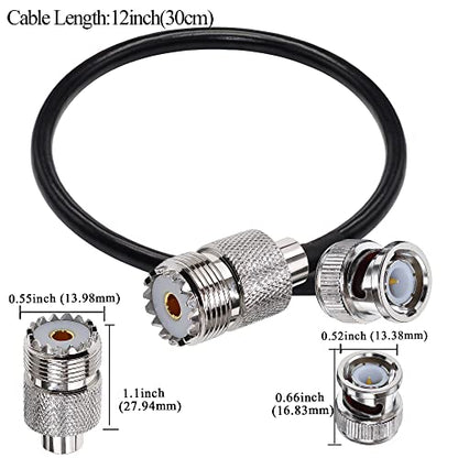 TUOLNK 2PCS BNC Male to SO239 RG58 Coaxial Cable UHF Female Jack Extension Cable, PL259 Female to BNC Pigtail for CB Radio, GPS Antenna 12inch (30cm) - size: 0.98ft-2pcs
