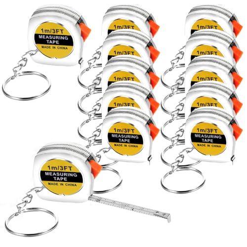 Construction Party Favors, 12 Pcs Mini Tape Measure Keychains, 3ft/1m Retractable Measuring Tape with Slide Lock, Pocket Tapes for Birthday Gift Bag Fillers - color: 12 Pcs Silver 1.5 Inch