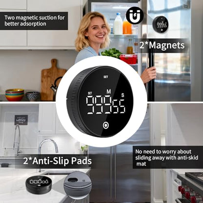 Digital Kitchen Timer, Magnetic Visual Countdown Countup Timer with Large LED Display, Adjustable Volume, Easy for Seniors and Kids, for Cooking, Classroom, Fitness, Study (Black) - color: Black