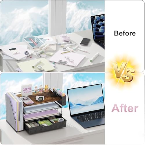 Wood Desk Organizers and Accessories with File Holder & Catalog Racks - color: Wood