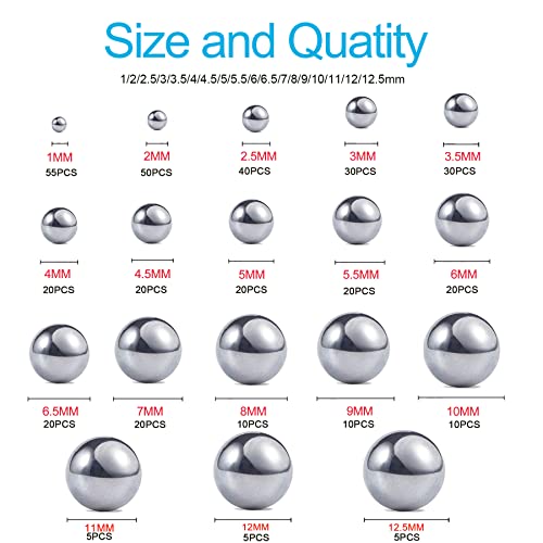 304 Stainless Steel Ball18 Sizes 1-12.5mm Metric Precision 304 Stainless Steel Assorted Loose Bicycle Bearing Steel Ball Assortment Kit 390pcs - size: 0.039-0.492" (18 Sizes)