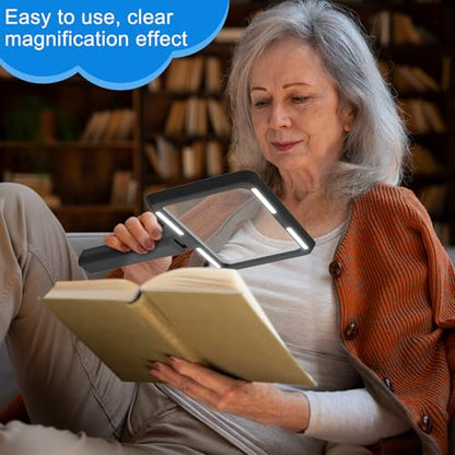 5X Magnifying Glass with Light,Foldable Acrylic Lenses Handheld Magnifying Glass,Lightweight Rectangular Magnifier for Seniors Reading、Close Work、Observe The Stamps - style: Magnifying glass without base