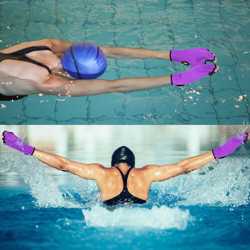 Seenelling Water Aerobics Set for Adults Neoprene Swim Gloves 2 Foam Aquatic Dumbbells Pool Exercise Equipment Water Weights for Aquatic Fitness Low Impact Pool Workouts - color: Purple