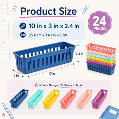 24 pcs Bright Pencil Basket Dispenser for Classroom Pencil Holder for Desk - color: Bright