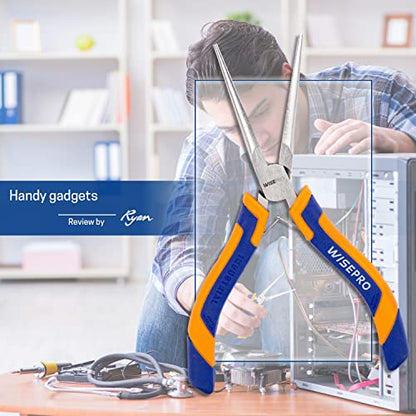 2 PCS 6" Mini Needle Nose Pliers Set, Straight and Bent Long Nose Pliers with Comfort Grip Handles, Small Needle Nose Plier for Jewelry Making, Handmade Craft - style: Straight & Bent Needle Nose Pliers Set-Blue