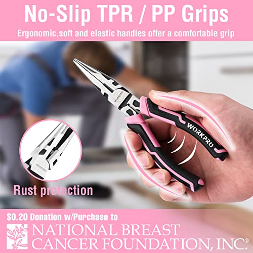 WORKPRO 4-Piece Pliers Set, Premium CR-V Construction Pliers Tool Sets - color: Pink