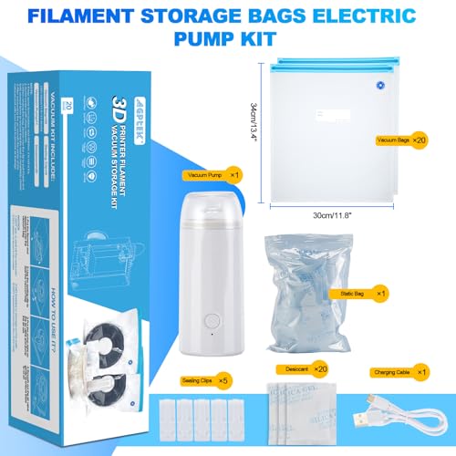 AGPTEK 3D Printer Filament Storage Bags with Air Pump11.8×13.4 "(20 Pack) - size: 20Pack