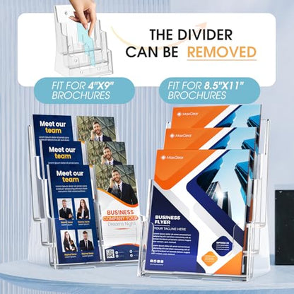 MaxGear Acrylic Brochure Holder 8.5 x 11 with Divider, 3 Tier, 2 Pack - size: 8.5"x11"-3 Tier