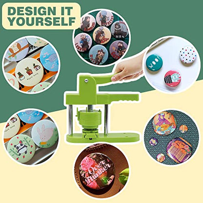 Happizza Button Maker Machine Multiple-Sizes - Pin Maker Machine 1.25 inch+2.25 inch, Interchangeable Button-models Badge Button Press Machine with 200 Sets 32+58mm Button Maker Supplies&Circle Cutter - size: Green 1.25+2.25 inch (200 Sets)