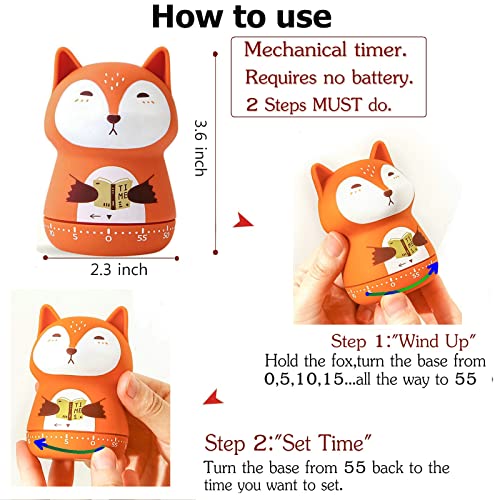 Mechanical Kitchen Timer, Cute Animal Timer for Kids, Wind Up 60 Minutes Manual Countdown Timer for Classroom, Home, Study and Cooking (Beige Wolf) - color: Beige Wolf