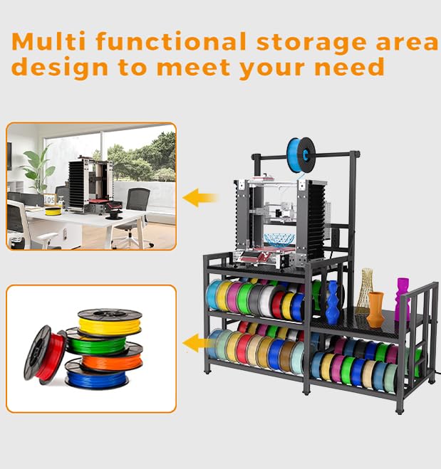 3D Printer Table with Filament Storage Printer Stand with Power Outlet,Heavy Duty 3D Printer Storage rack for ABS, PLA, TPU Filament Spools, Home Offices and Studios Carbon Fiber Black - color: Carbon Fiber Black