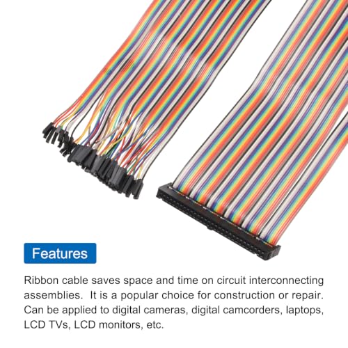 MECCANIXITY 1 Pcs IDC Rainbow Wire Flat Ribbon Cable FC-Female to 60P 19.6 Inch Length 2.54mm Pitch Breadboard Jumper Wires for Electronic Projects - size: 19.6 Inch, style: 60 Pin