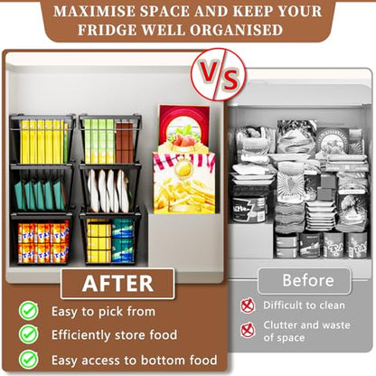 Enhanced Leak-Proof Bottom, Freezer Organizer Bins for 7 Cu.Ft,6 Pack - color: Black 6 Pack