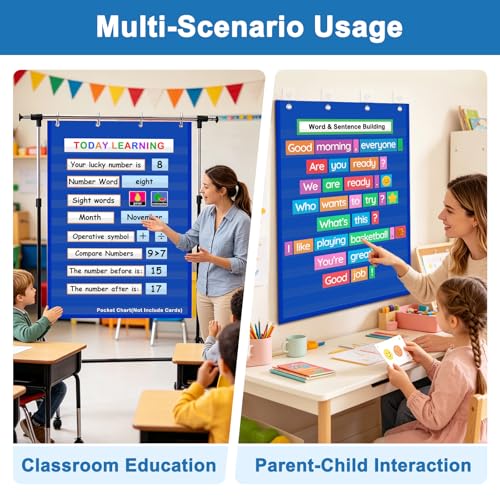 AUVCAS 10-Pocket Standard Pocket Chart for Classroom & Homeschool,Blue - color: BLUE, size: 43"L x 28"W