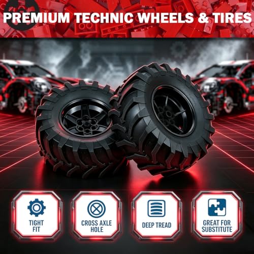 MALEKO Tires and Wheels Accessories Pack- 2 PCS Tires Dia. 107X44mm&Rim Dia. 56 X 34mm Compatible with All Major Technical Cars Robots - color: Black No.3