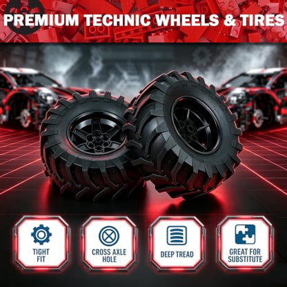 MALEKO Tires and Wheels Accessories Pack- 2 PCS Tires Dia. 107X44mm&Rim Dia. 56 X 34mm Compatible with All Major Technical Cars Robots - color: Black No.3